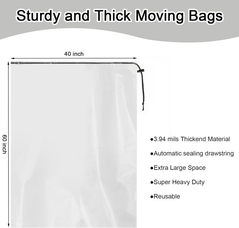 HFKPJRT 40 x 60 Inches Extra Large Clear Drawstring Plastic Storage Bags, Gaint 4.7 Mil Luggage Storage Bags for Suitcase, Stroller, Chair, Kids Bike, Blanket, Plush Toys, Reusable Dust Covers 2Pcs - Image 2